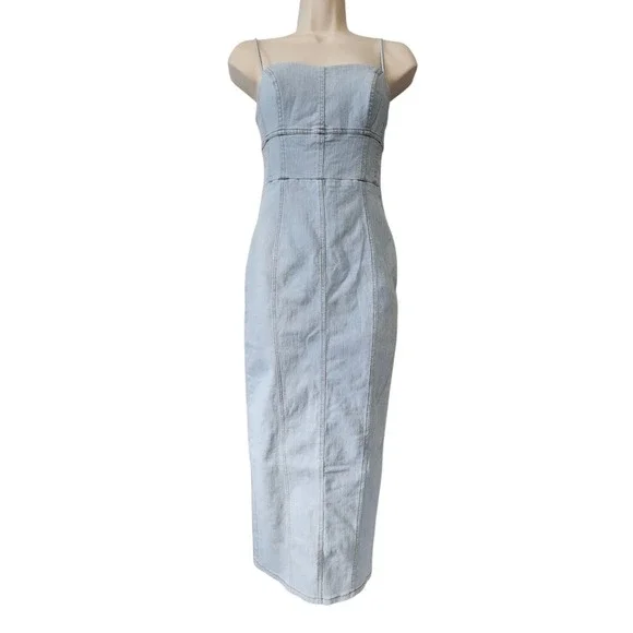 Saints & Secrets Denim Midi Dress Women XS AU6 Bodycon Spaghetti Strap Light Y2K - Picture 1 of 9